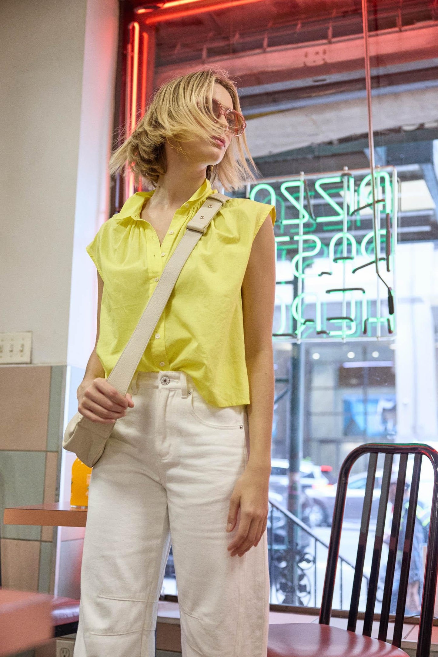 Short Sleeve Button Down in Lemon