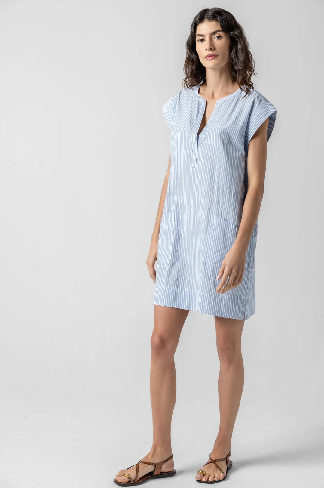Striped Split Neck Dress