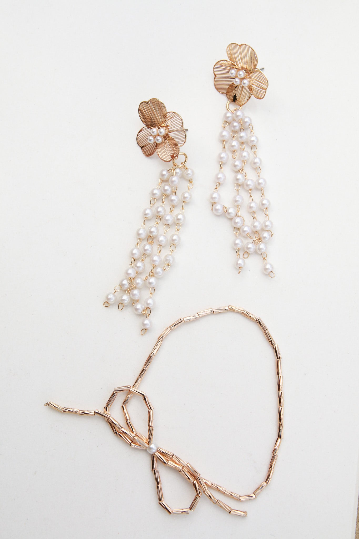 Floral and Pearl Drop Earrings