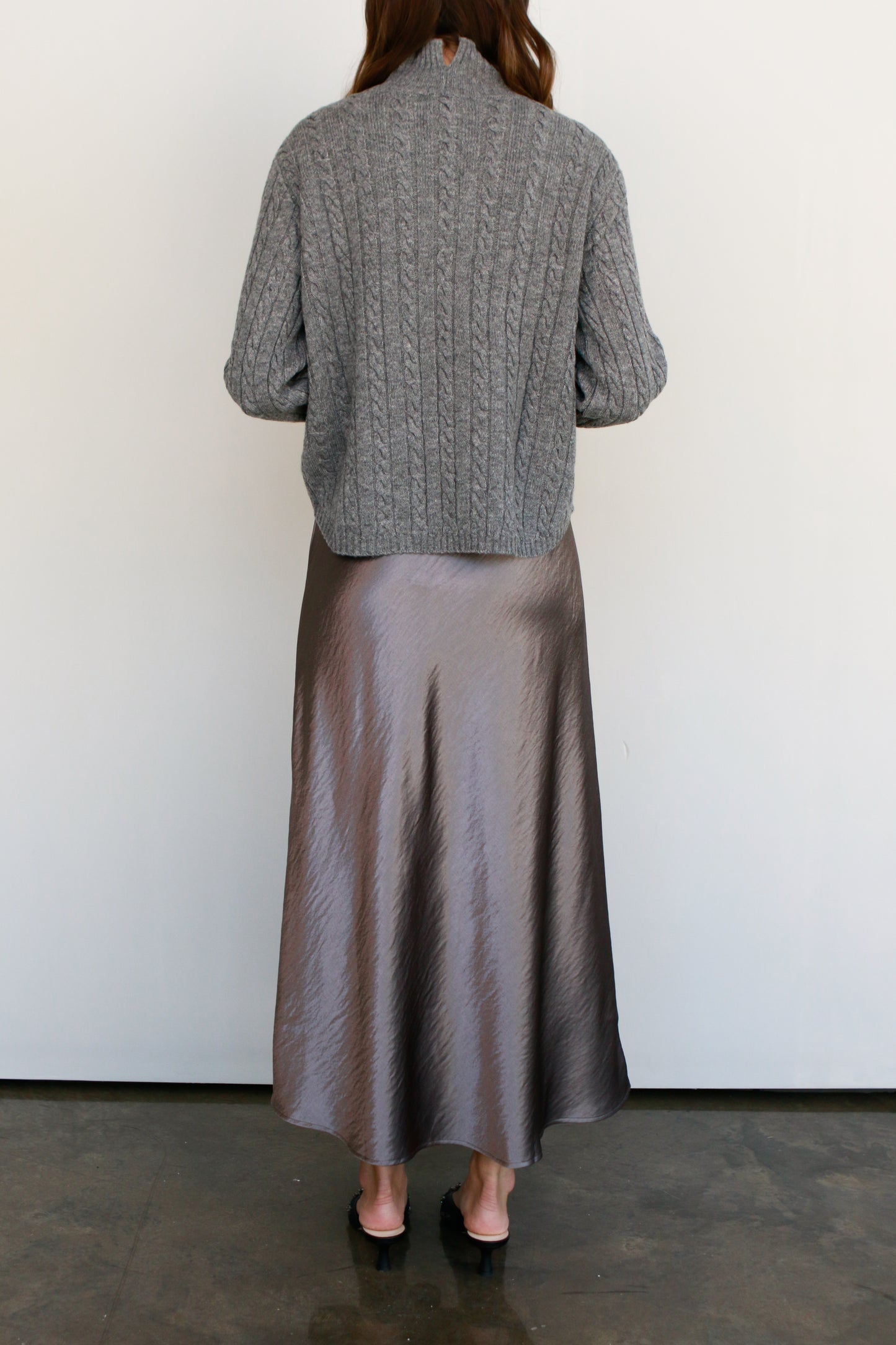 Pewter Satin Midi Skirt