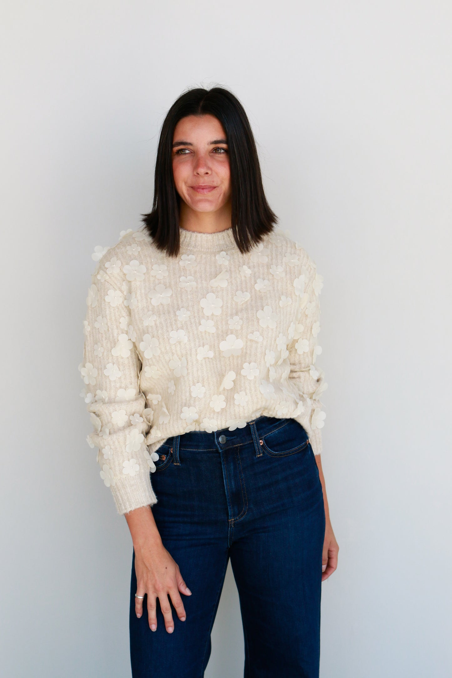 Cream Floral Sweater
