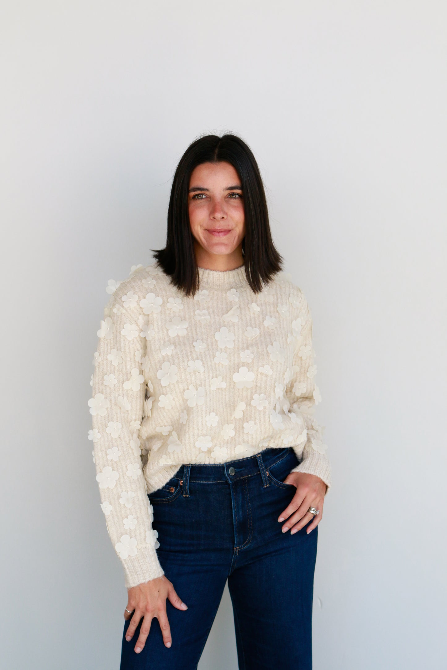 Cream Floral Sweater