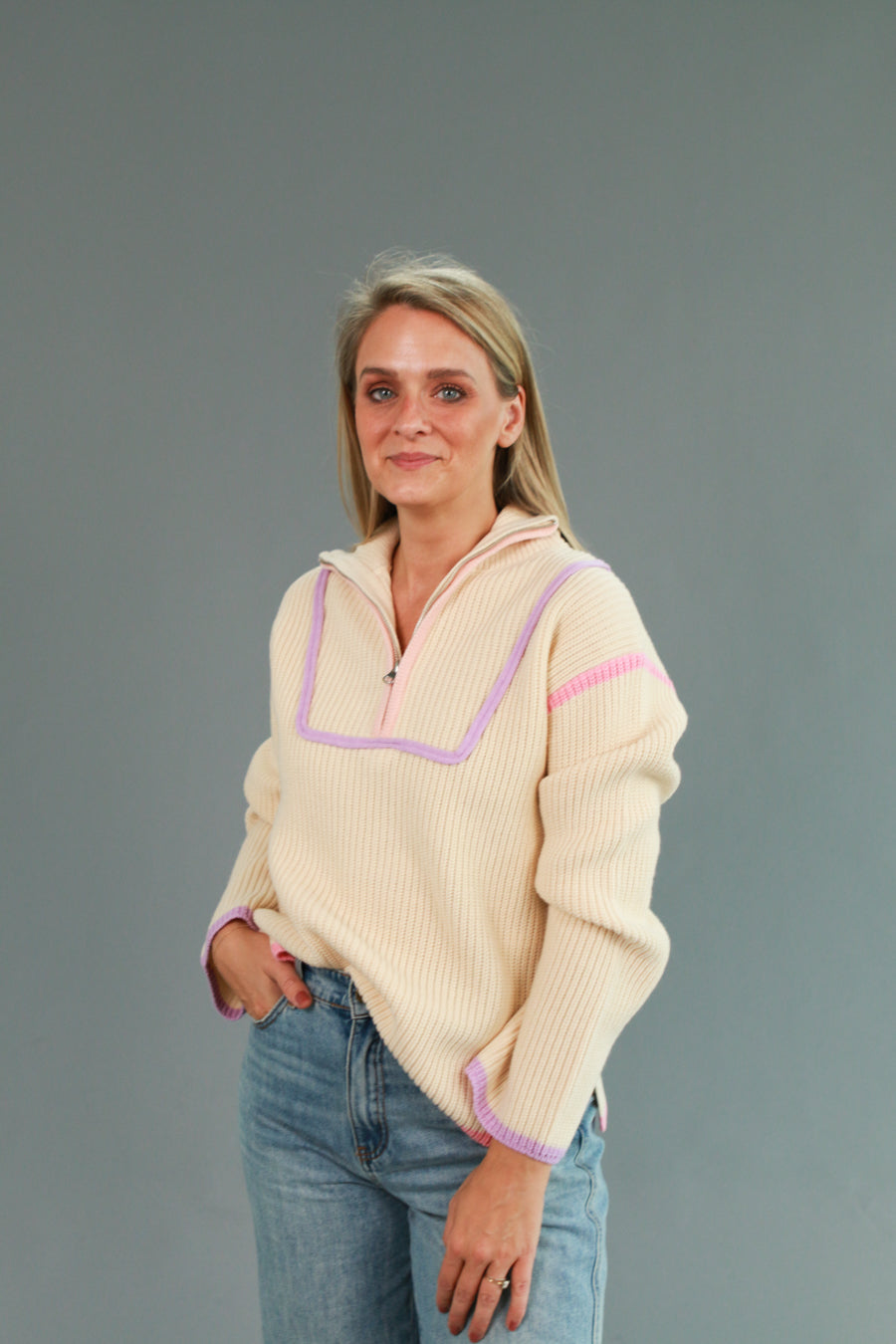 Purple quarter zip sweater shop