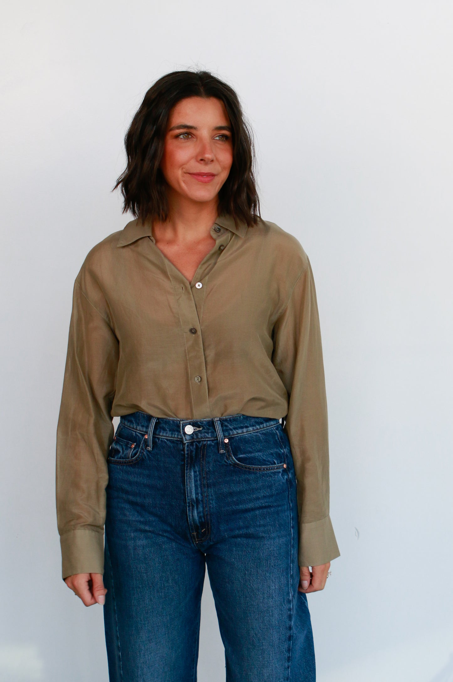 The Sheer Silk Shirt in Olive