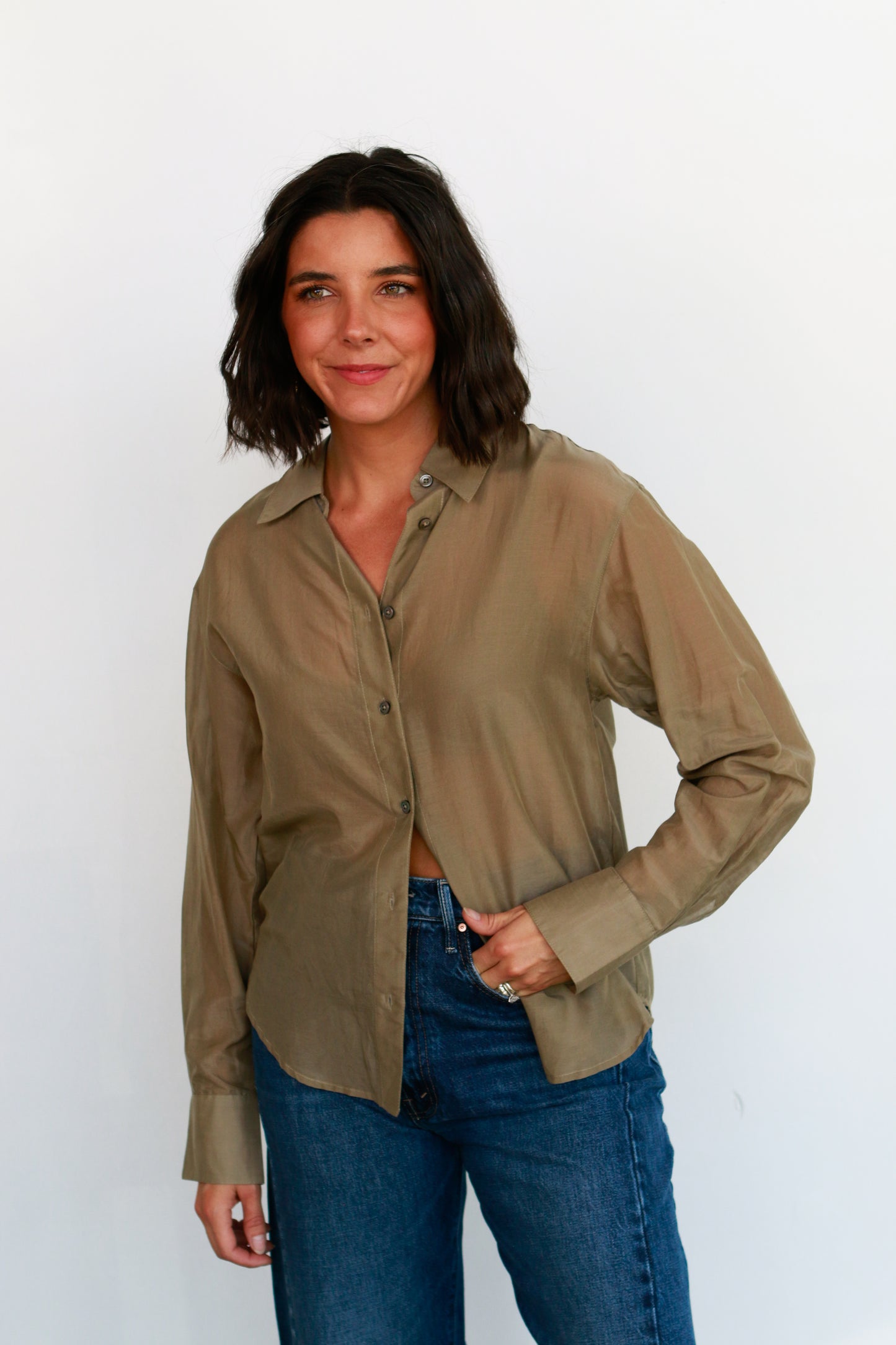 The Sheer Silk Shirt in Olive