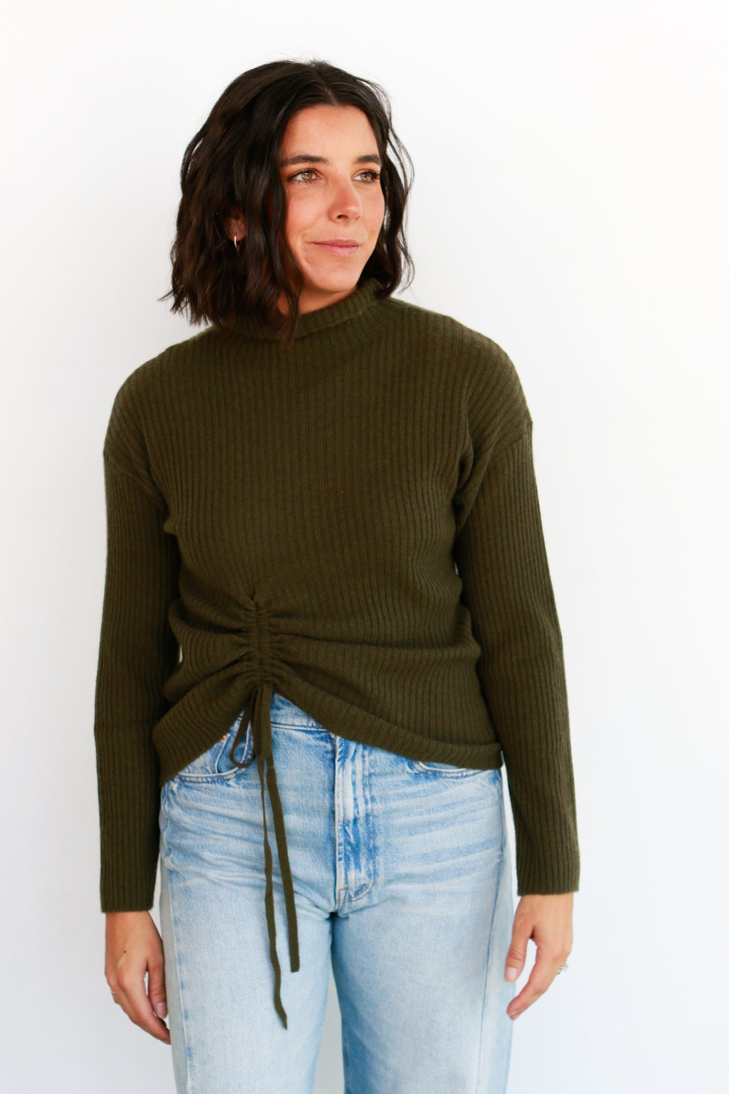 Brodie Olive Ruched Sweater