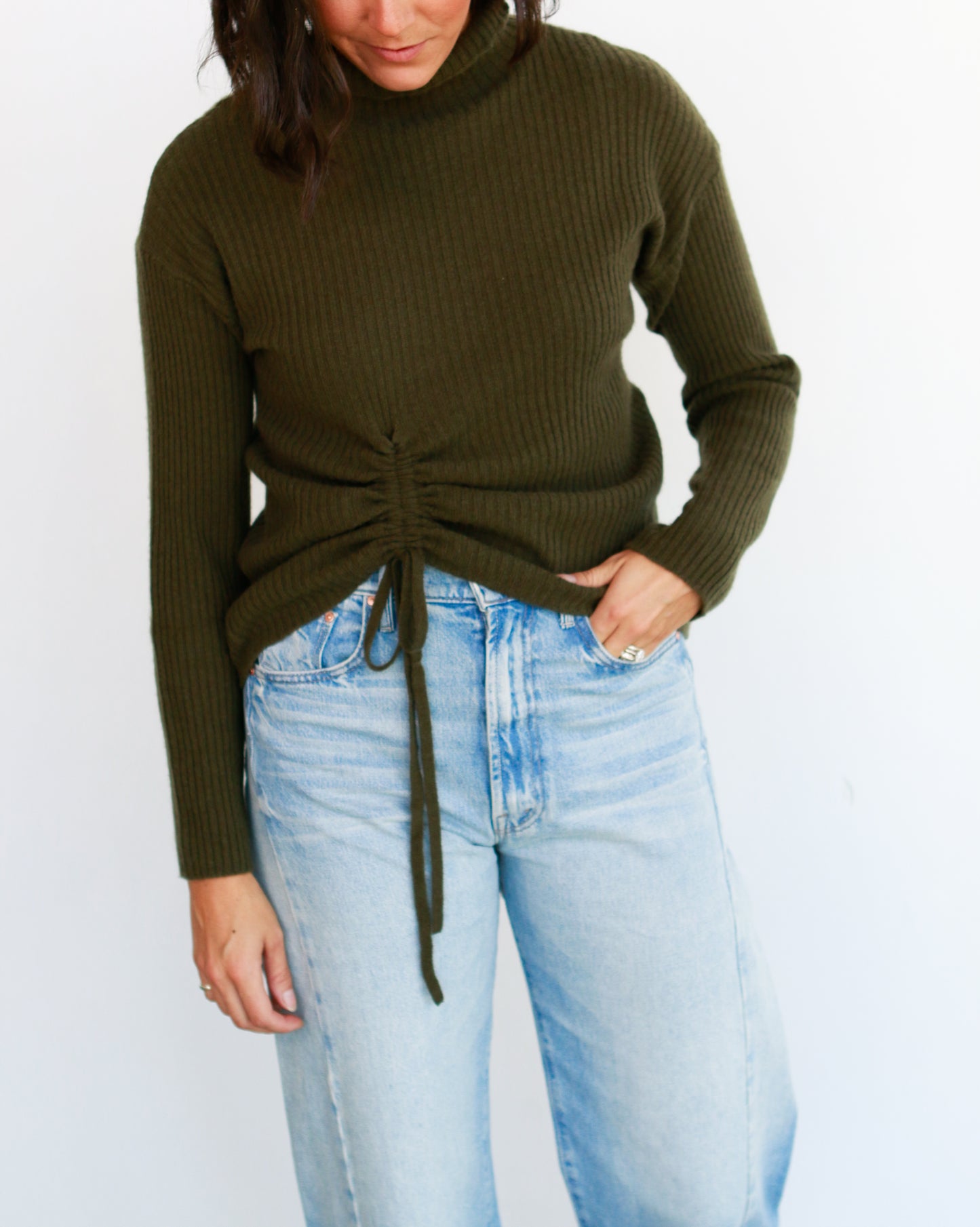 Brodie Olive Ruched Sweater