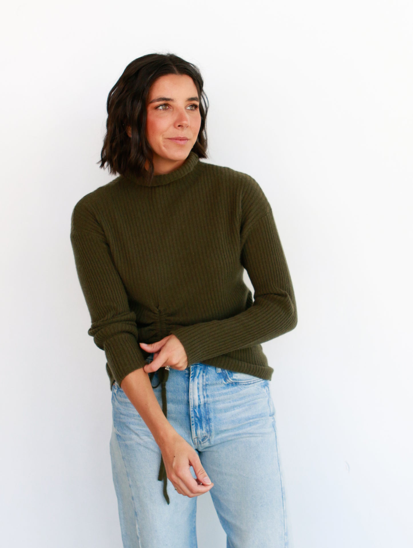 Brodie Olive Ruched Sweater