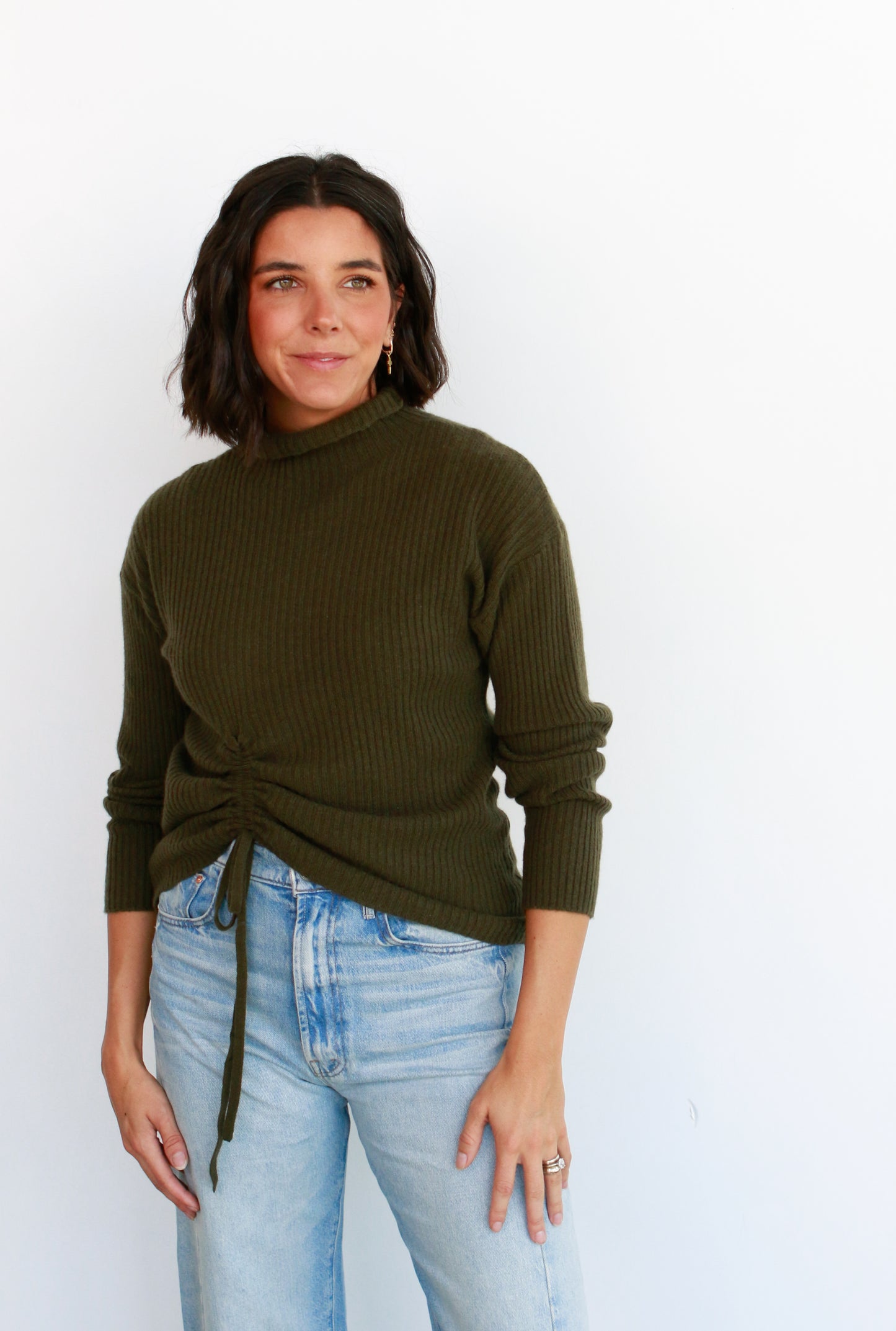 Brodie Olive Ruched Sweater