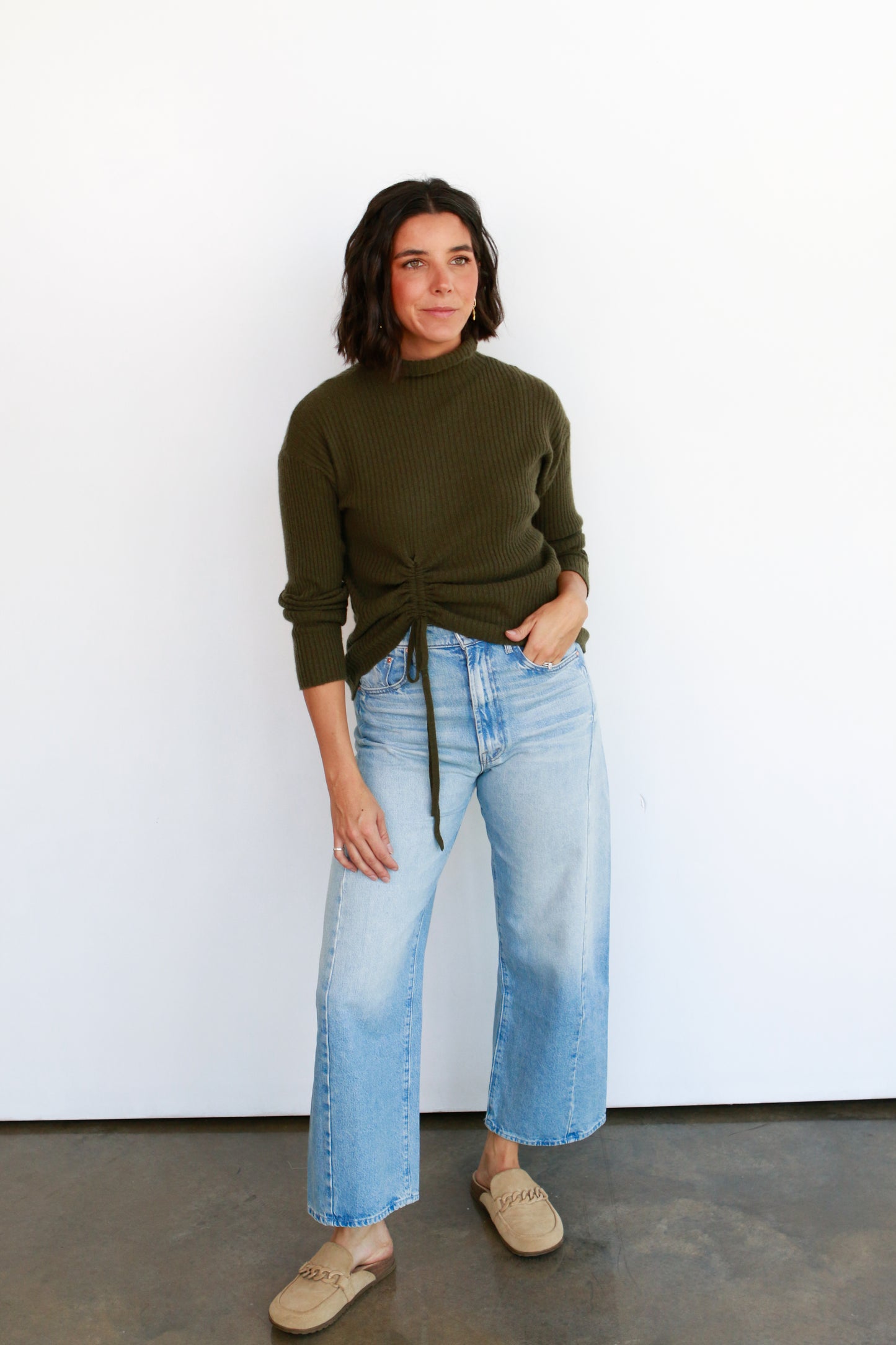 Brodie Olive Ruched Sweater