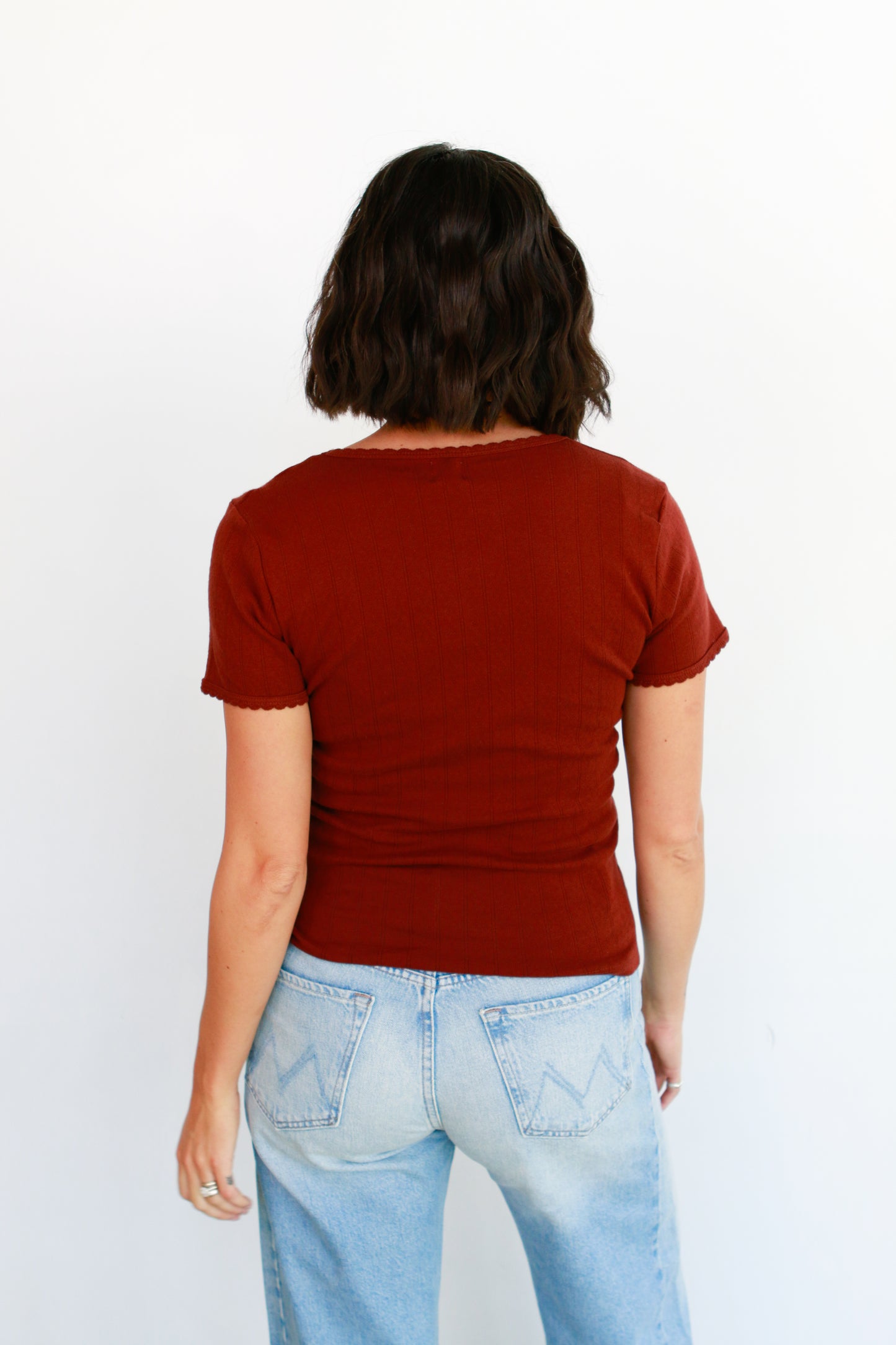 Pointelle Slim Fit Tee in Cinnamon