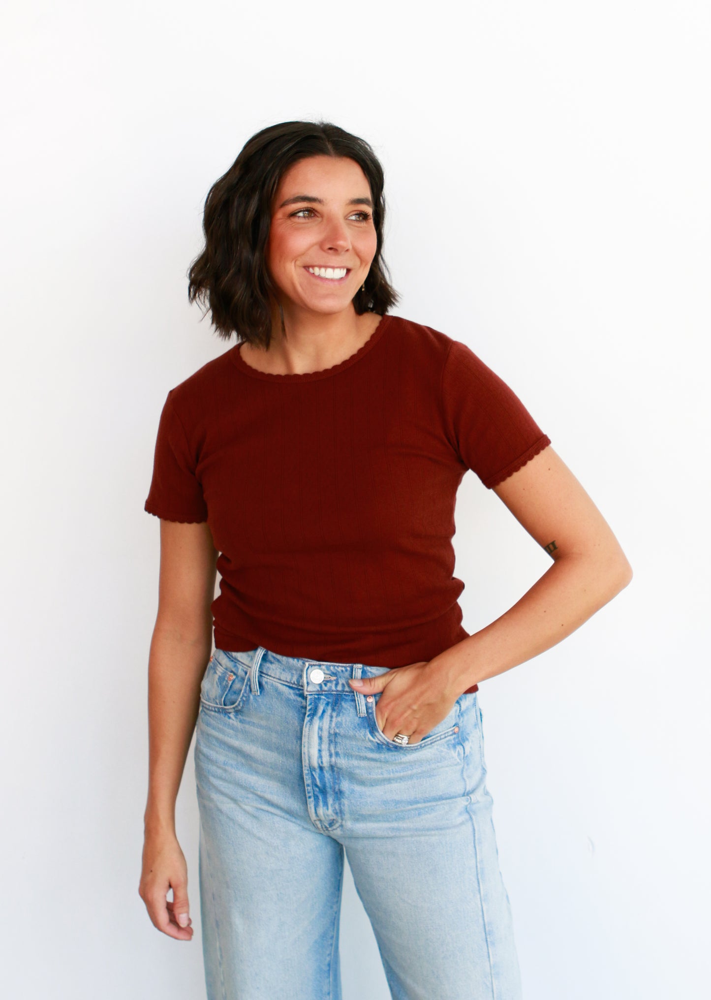 Pointelle Slim Fit Tee in Cinnamon