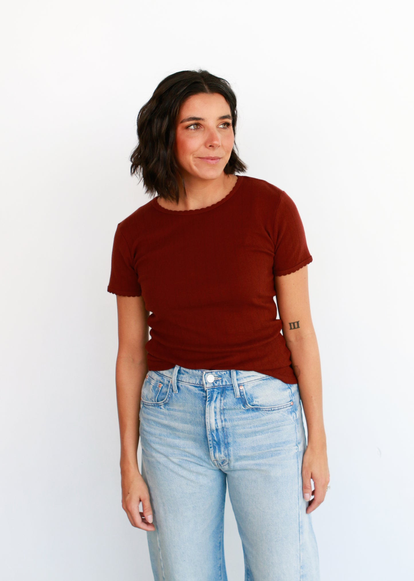 Pointelle Slim Fit Tee in Cinnamon