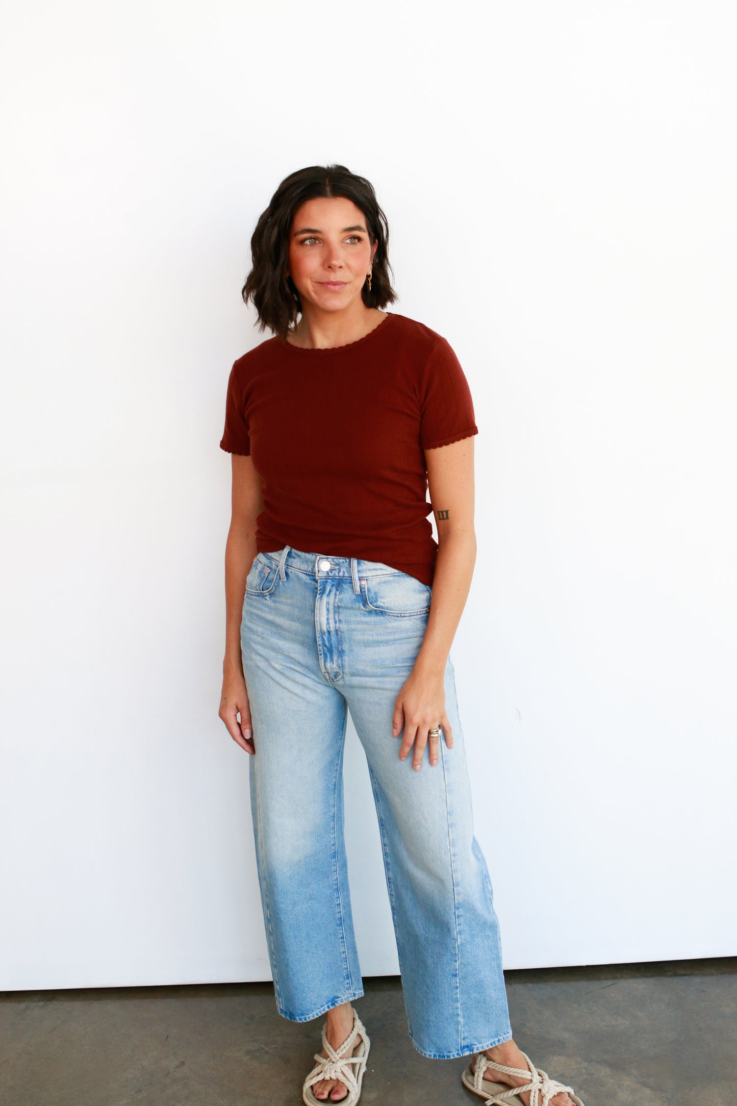 Pointelle Slim Fit Tee in Cinnamon