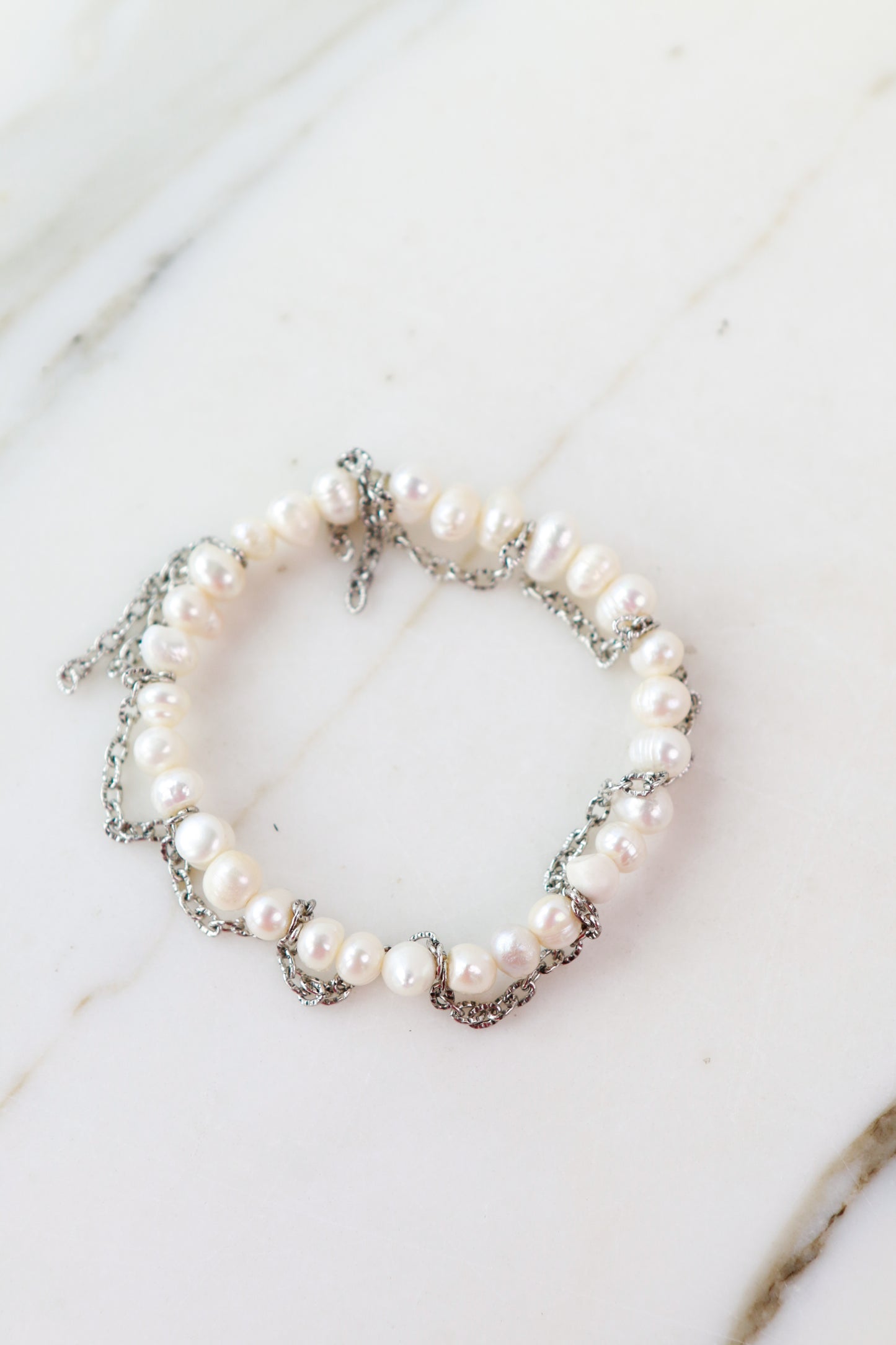 Vintage Tassel Bracelet in White Pearls
