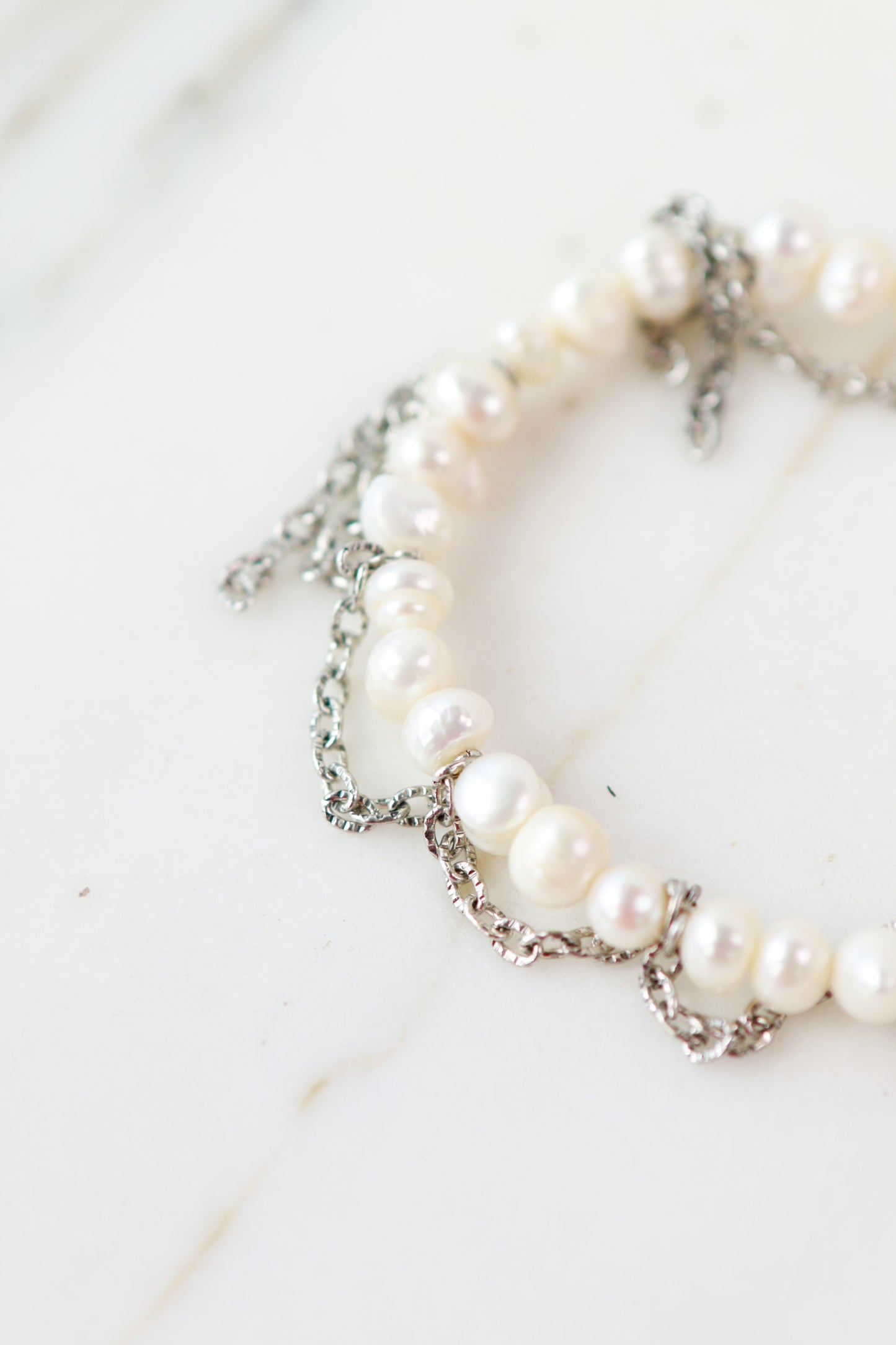 Vintage Tassel Bracelet in White Pearls
