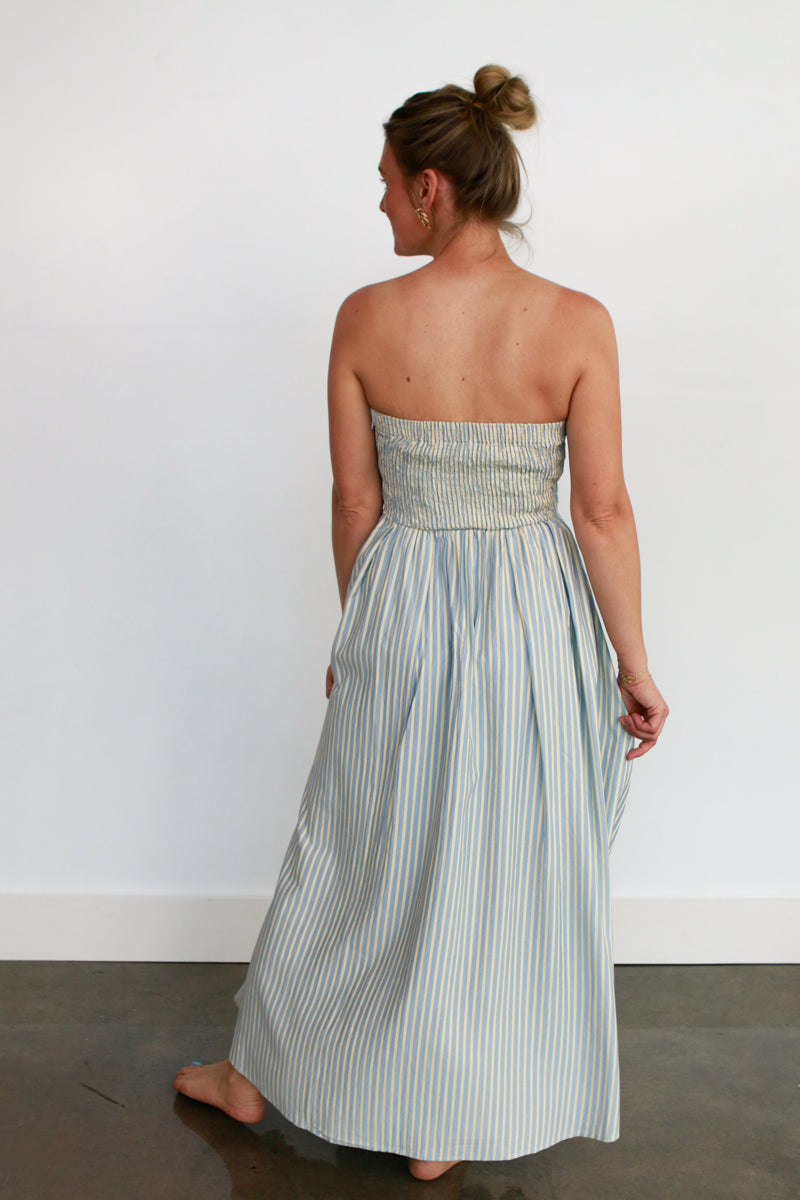 Strapless Striped Maxi Dress