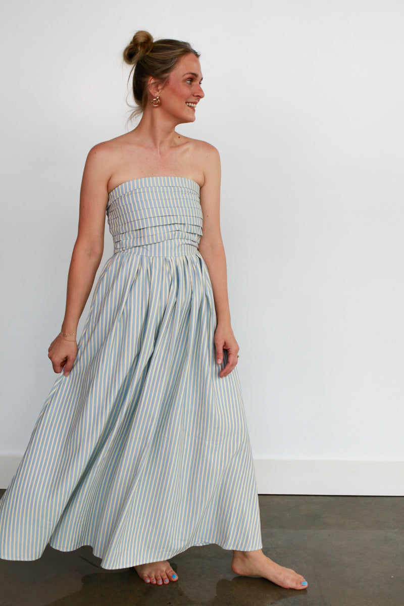 Strapless Striped Maxi Dress