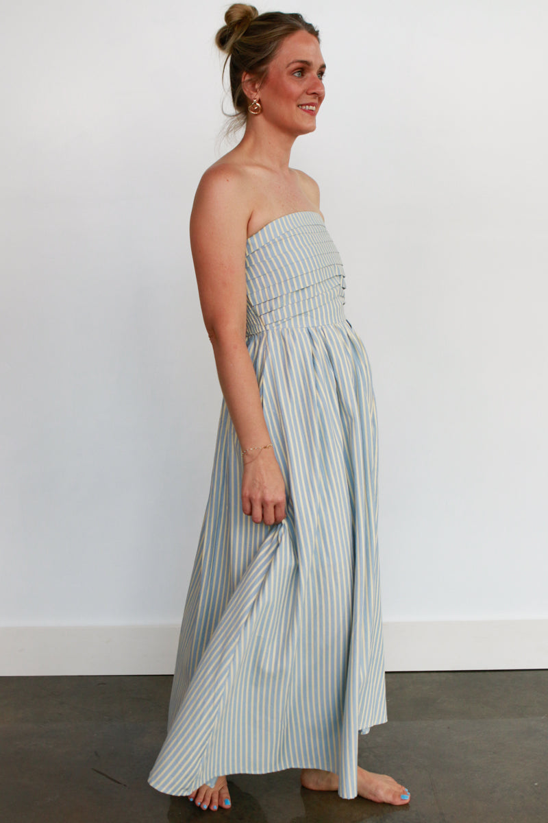 Strapless Striped Maxi Dress