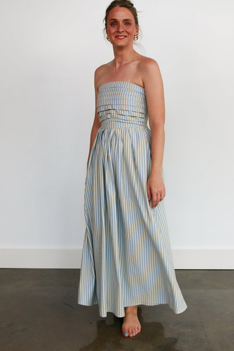 Strapless Striped Maxi Dress