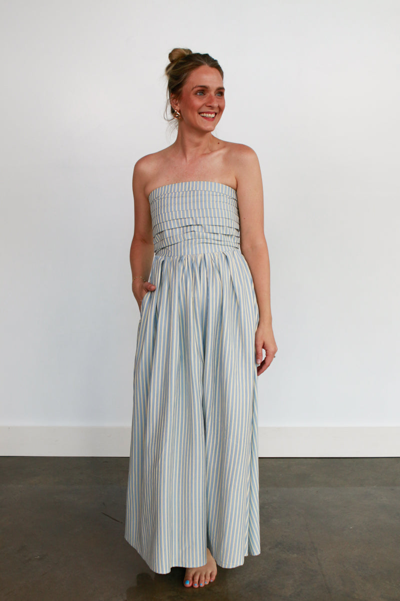 Strapless Striped Maxi Dress