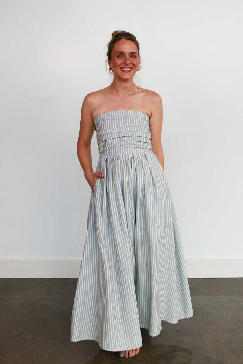 Strapless Striped Maxi Dress