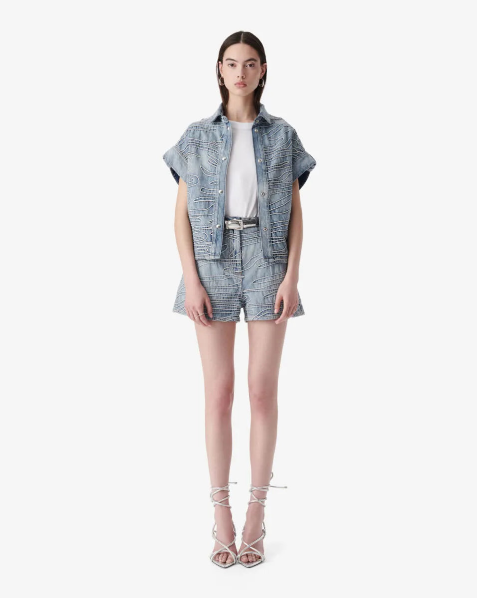 Viny Textured Denim Shorts