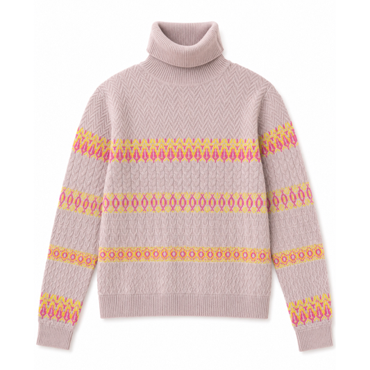 Banff Snowflake Cable Sweater in Rose