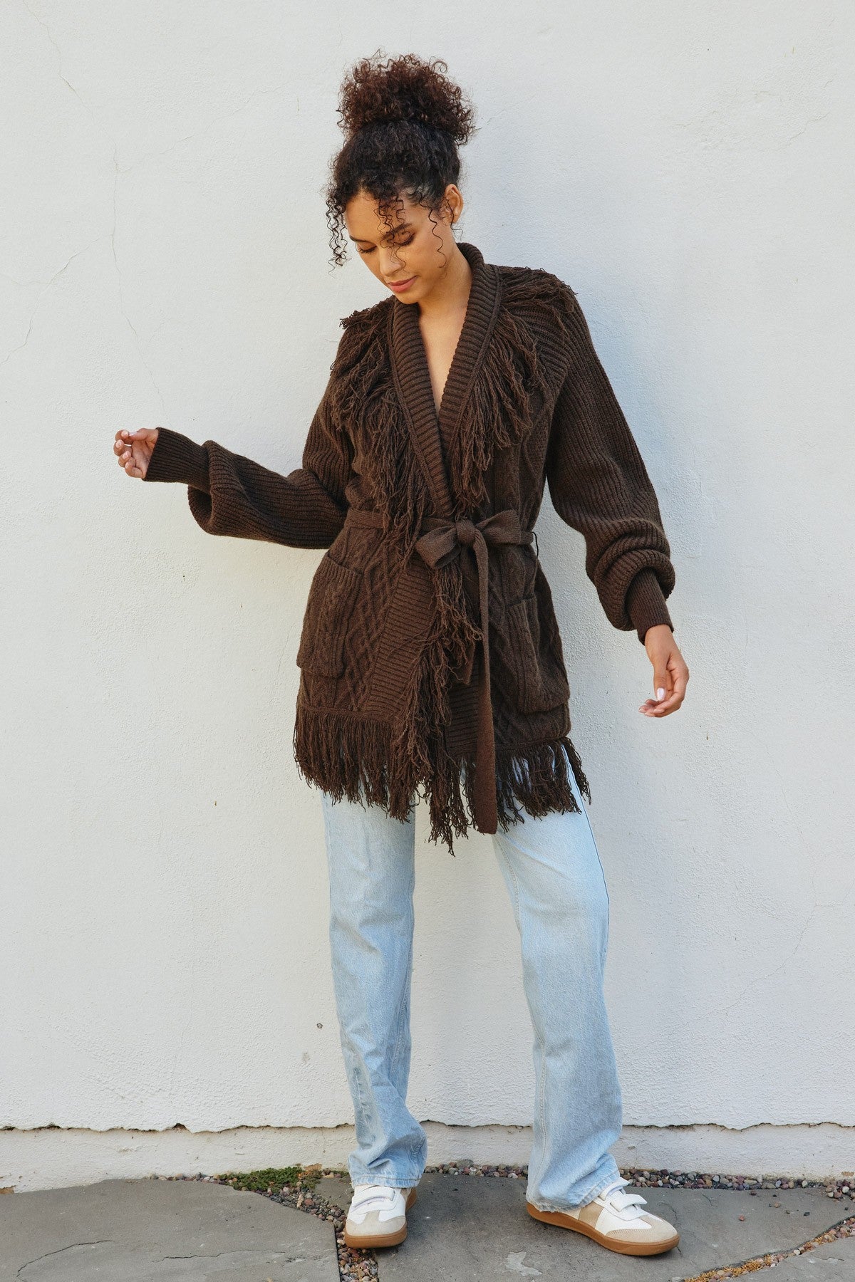 Fringe Cardigan in Umber