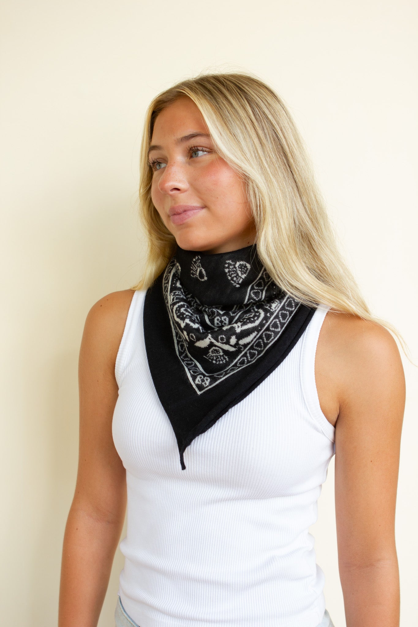The Cashmere Bandana in CAVIAR