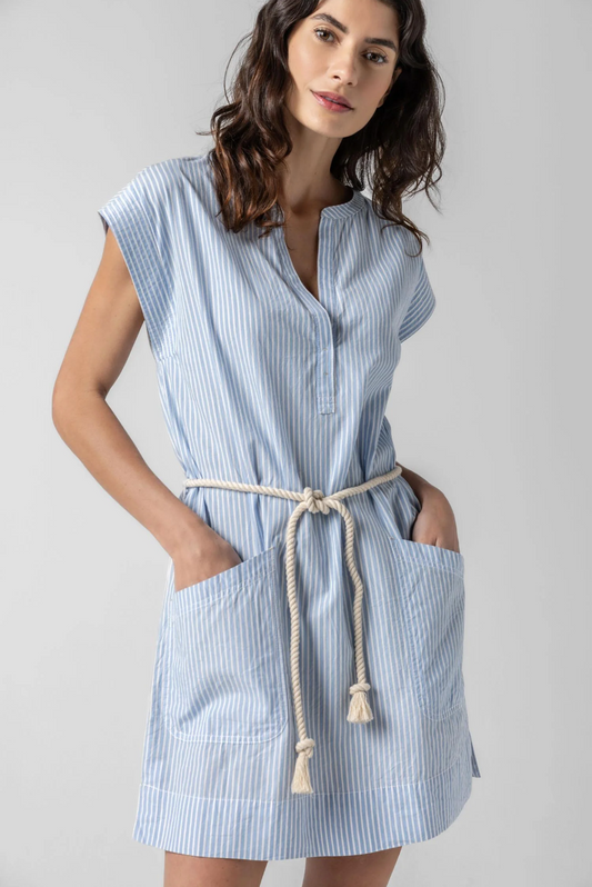 Striped Split Neck Dress