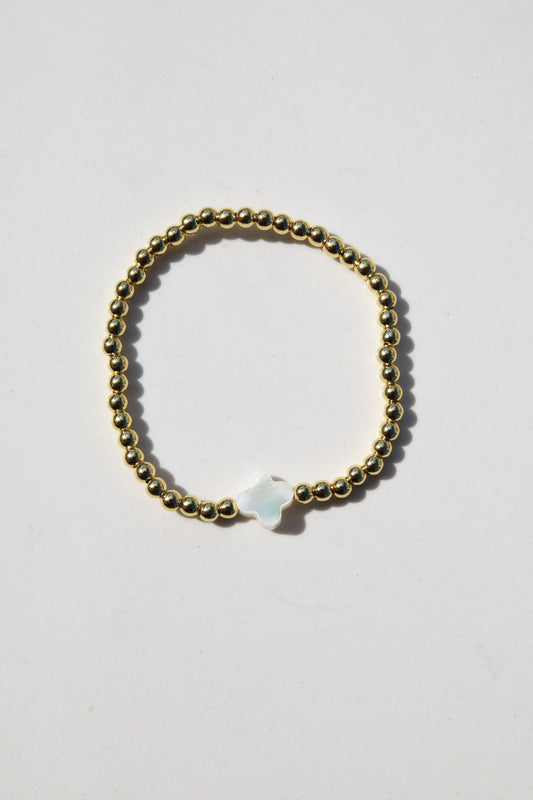 Gold Ball Bracelet with Clover