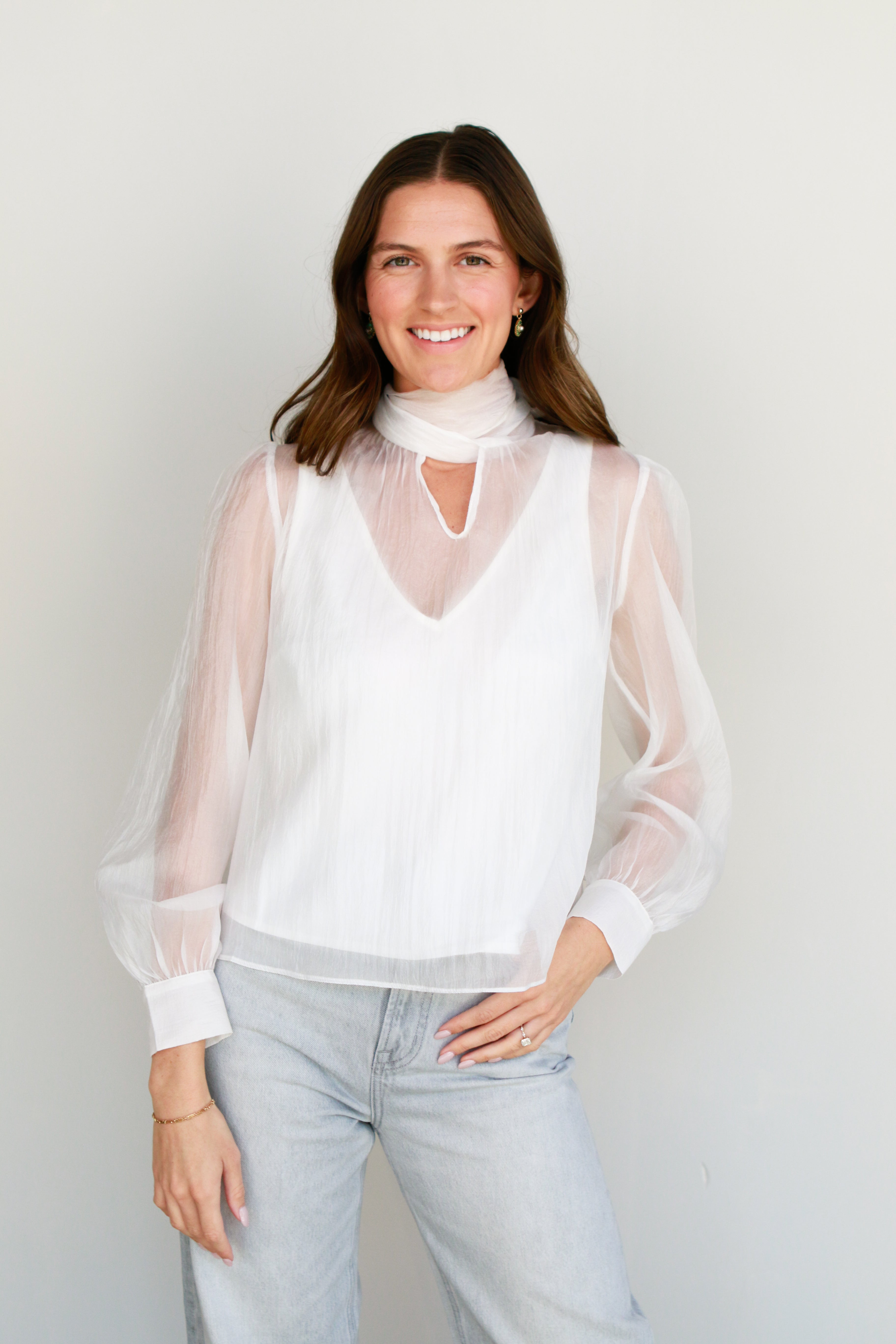 SEVEN TEN organdy ribbon blouse Organza Blouse with Delicate Bow 