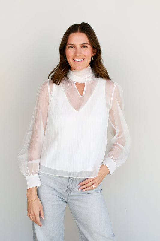 Organza White Bow Blouse
