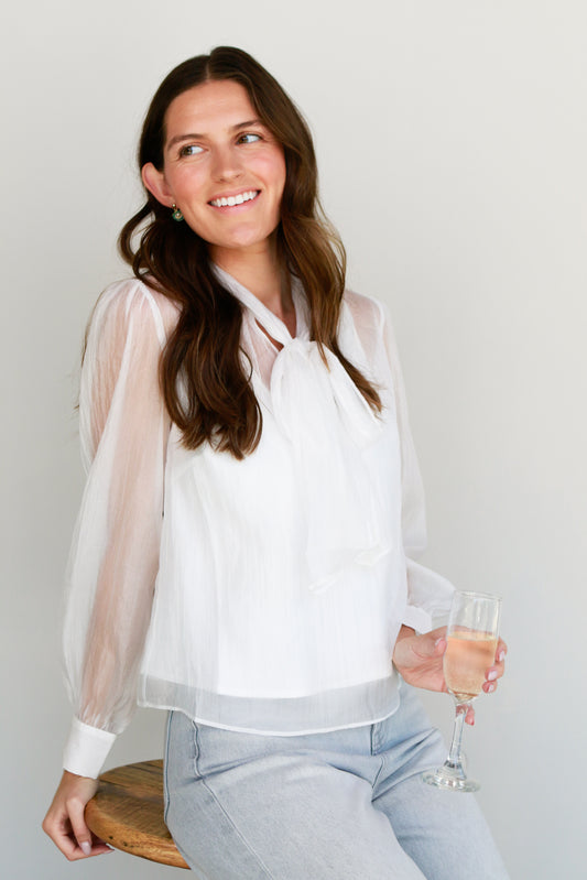 Sheer White Bow Blouse