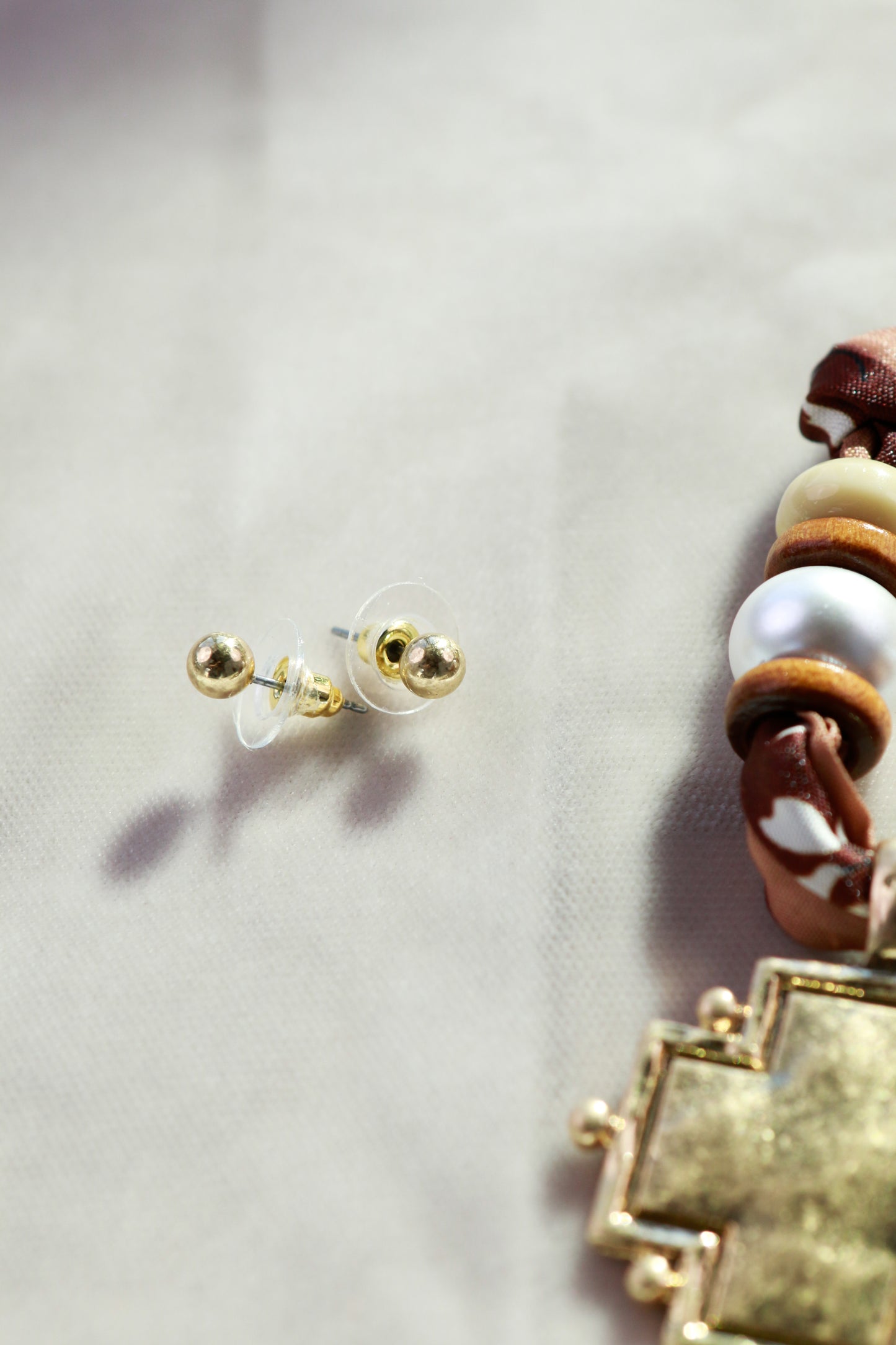 Brown Scarf Necklace with Cross Pendant