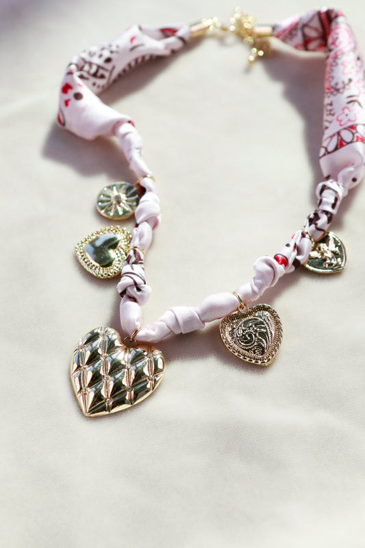 Pink Scarf with Heart Charms