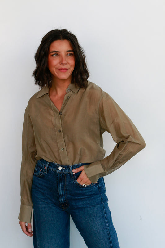 The Sheer Silk Shirt in Olive