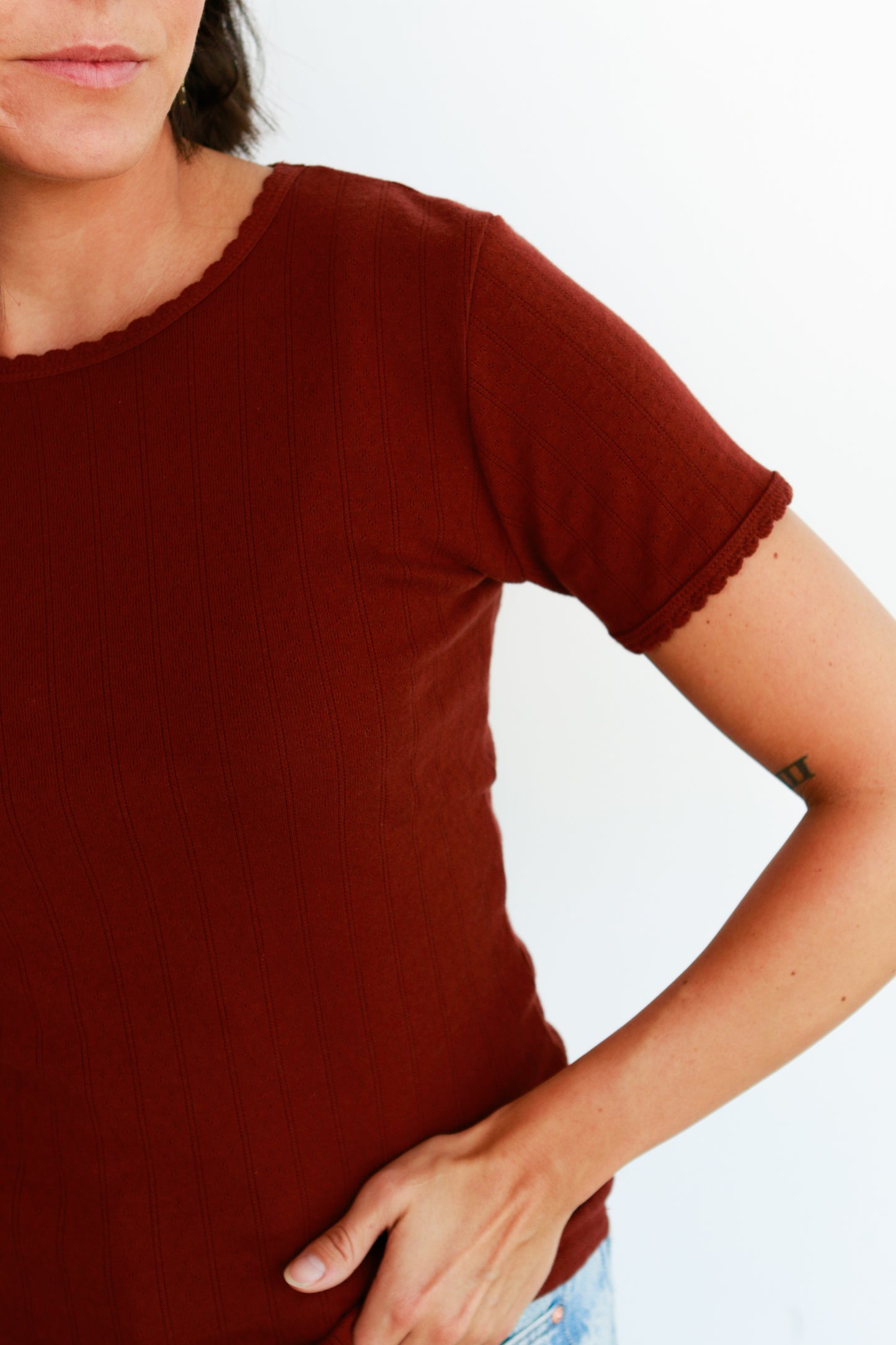 Pointelle Slim Fit Tee in Cinnamon