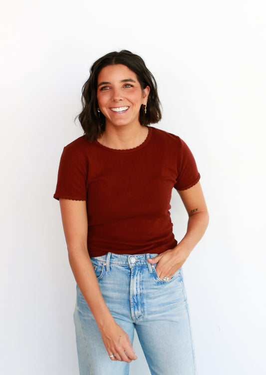 Pointelle Slim Fit Tee in Cinnamon
