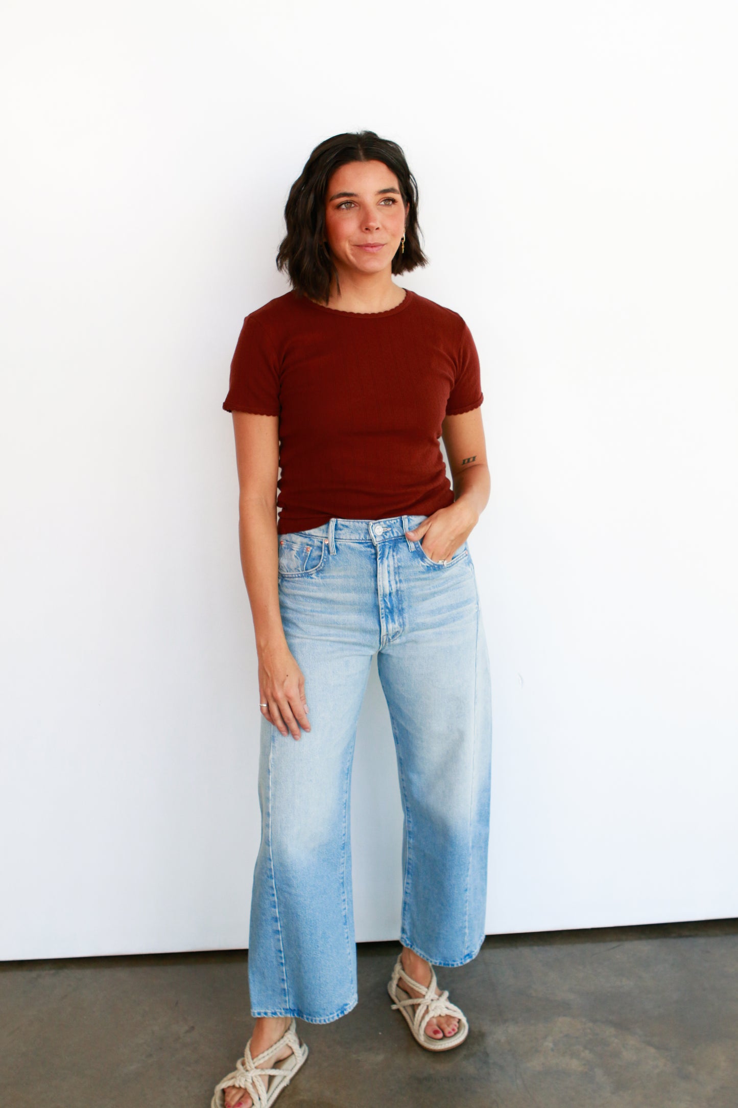 Pointelle Slim Fit Tee in Cinnamon