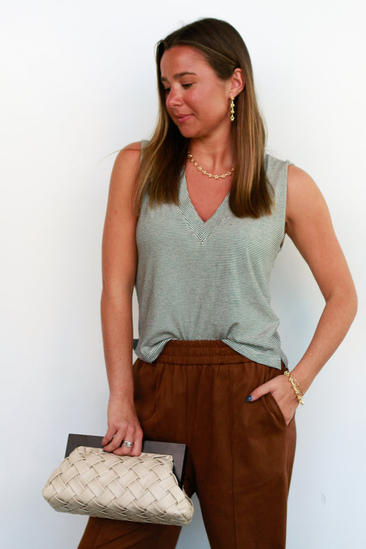Lucy Tank in Ivory/Black Stripes