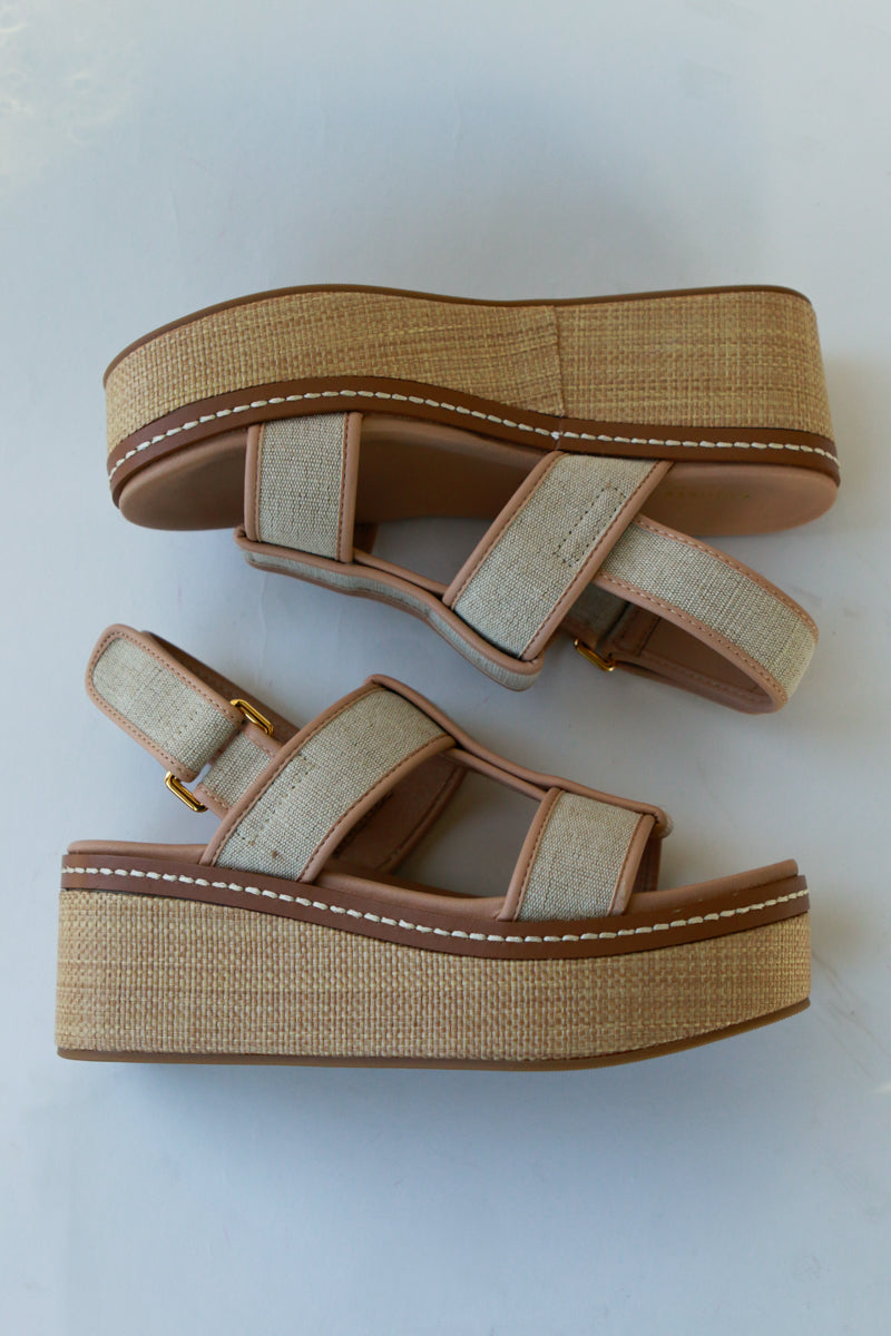 Donna Canvas/Rattan Wedges