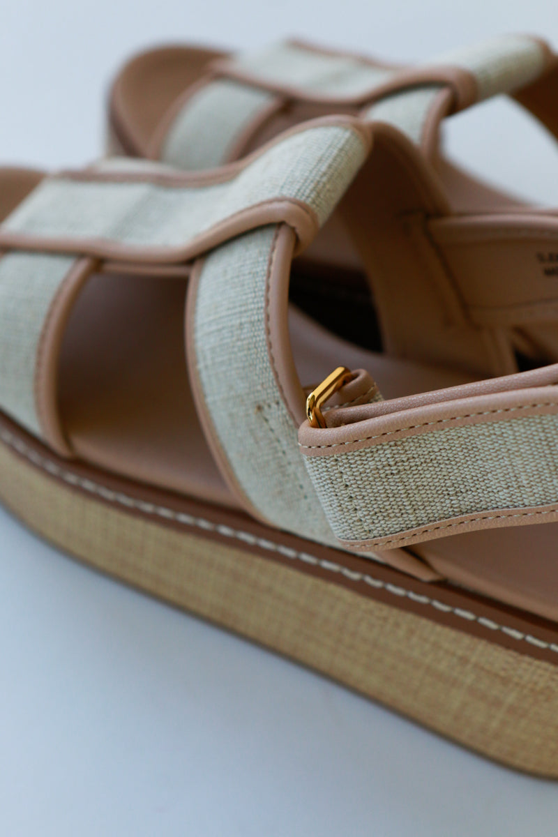 Donna Canvas/Rattan Wedges