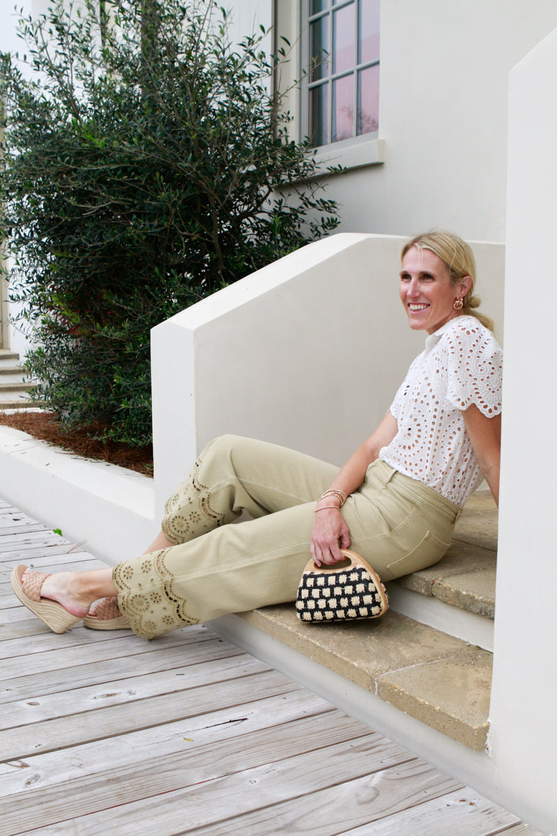Olive Eyelet Pants