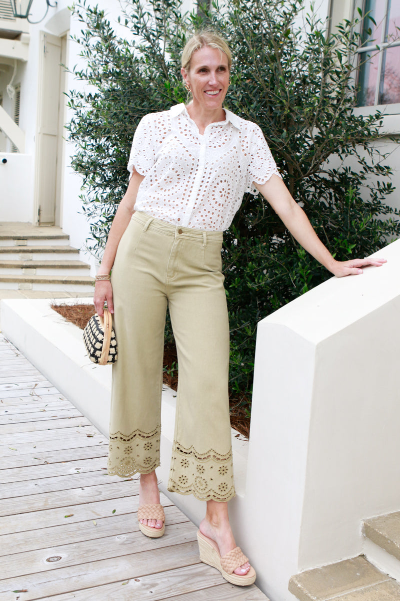 Olive Eyelet Pants