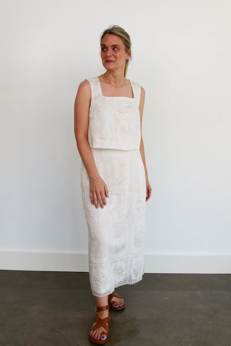 White Eyelet Skirt Set