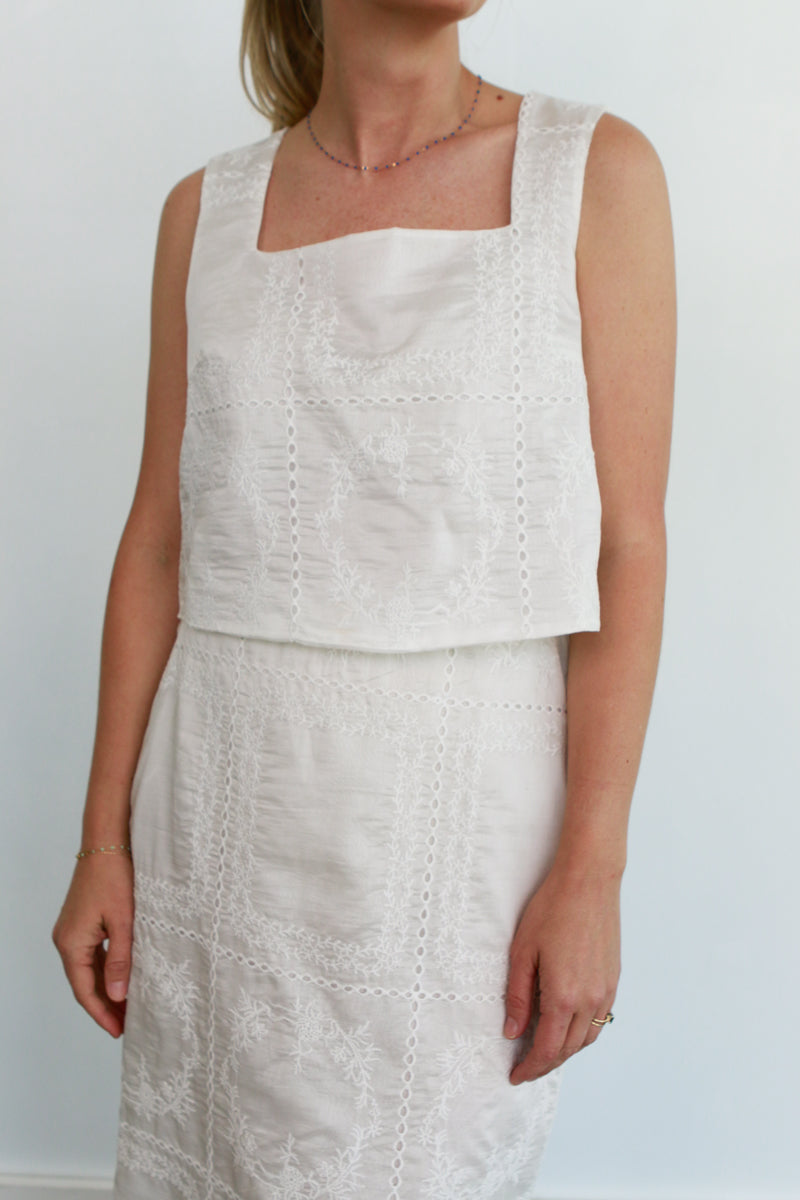 White Eyelet Skirt Set
