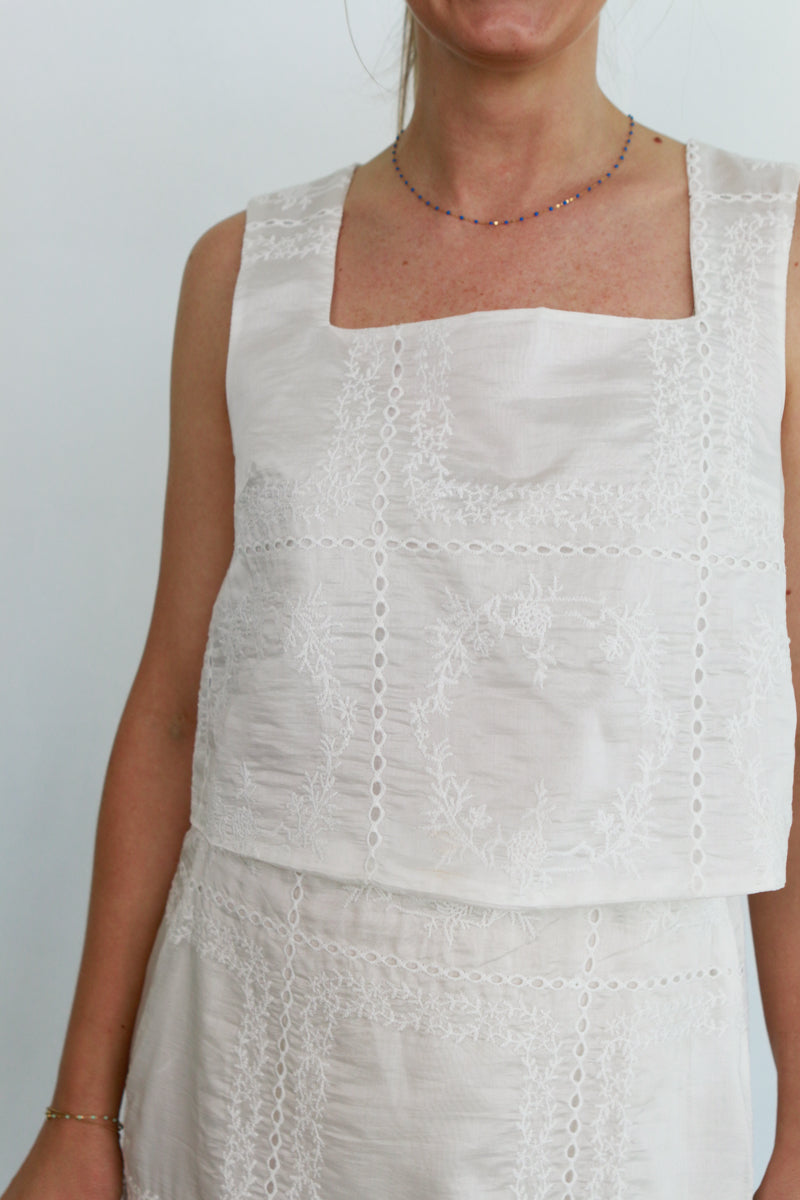 White Eyelet Skirt Set
