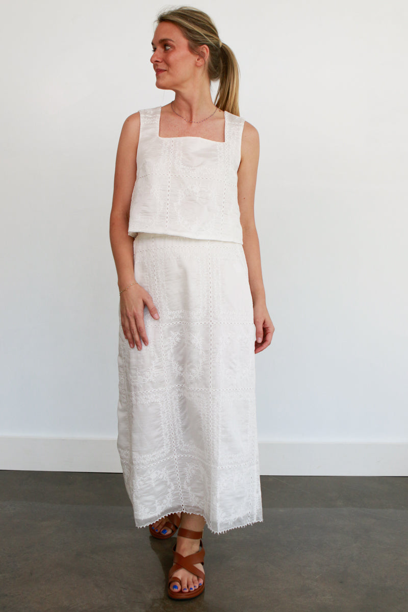 White Eyelet Skirt Set